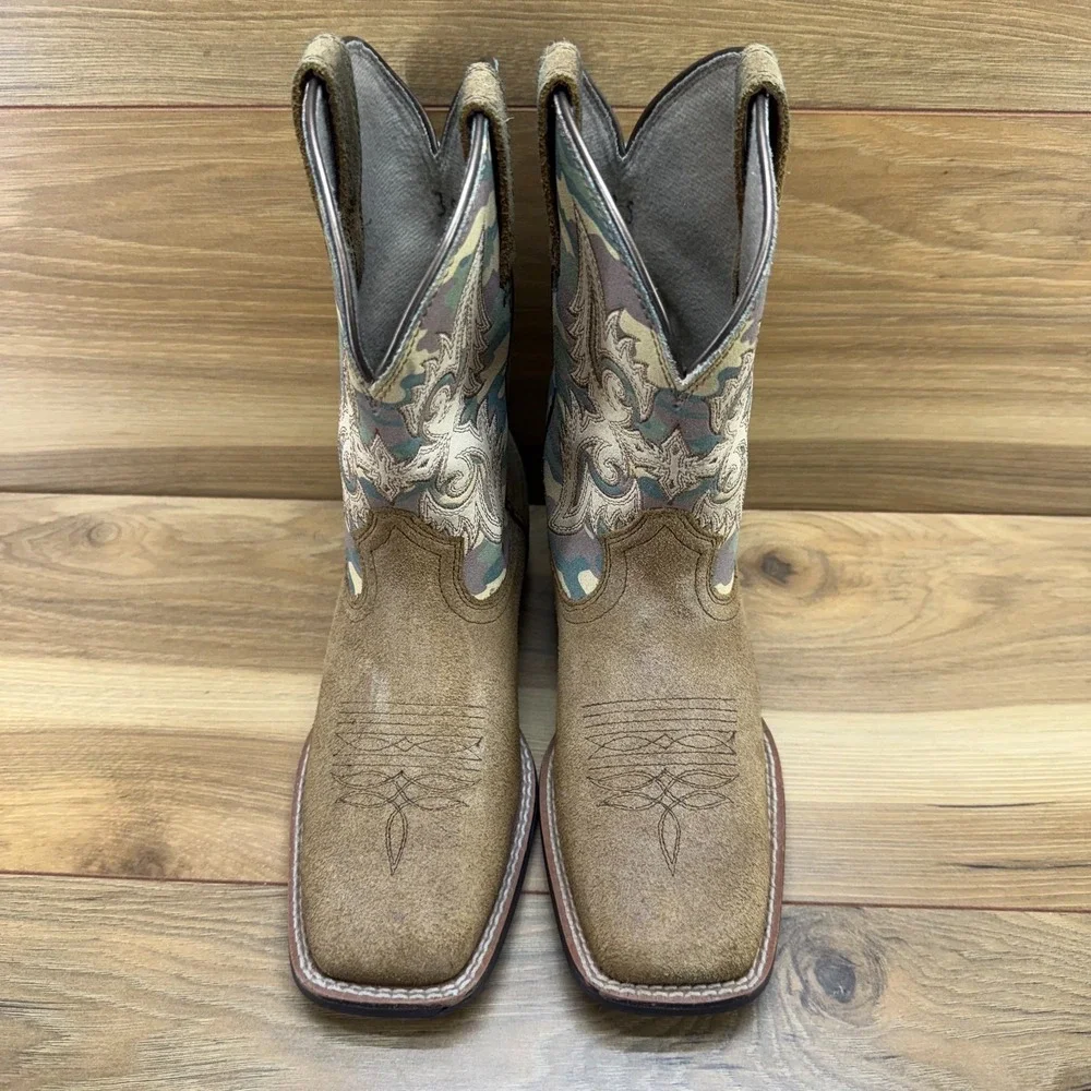 Ariat Lonestar Western Boots Boys 3.5 Square Toe Rodeo Ranch Tan Camo